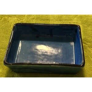 Blue Glazed Rectangle Ceramic Italy Aldo Londi 6”x 4”x 1.5”
